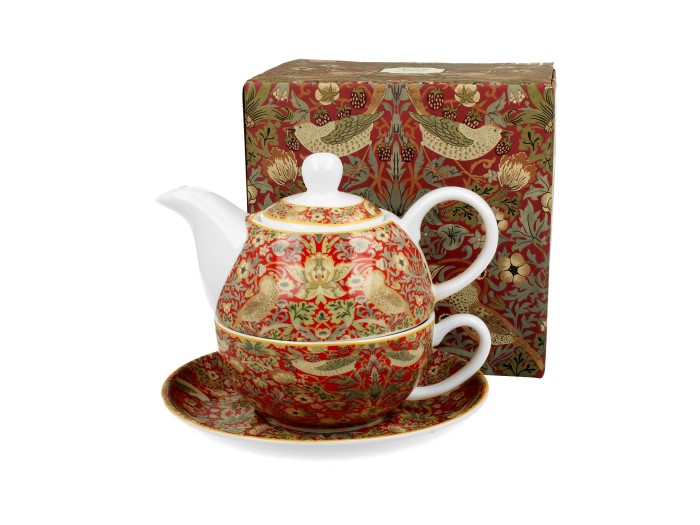 Tea for one, William Morris Strawberry Thief Röd