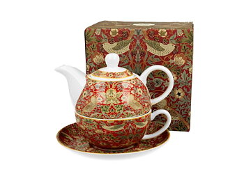 Tea for one, William Morris Strawberry Thief Röd