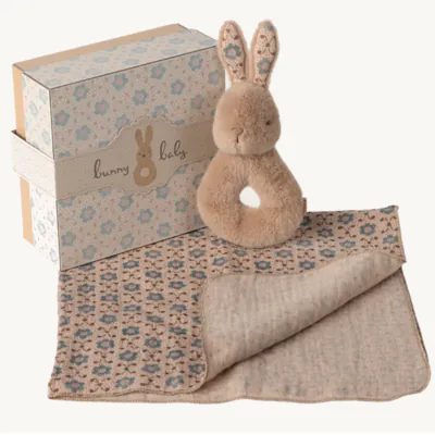 Babyset med skallra och filt, cream peach - 2