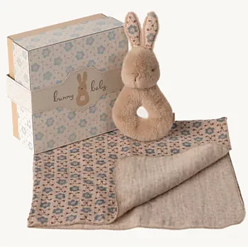 Babyset med skallra och filt, cream peach