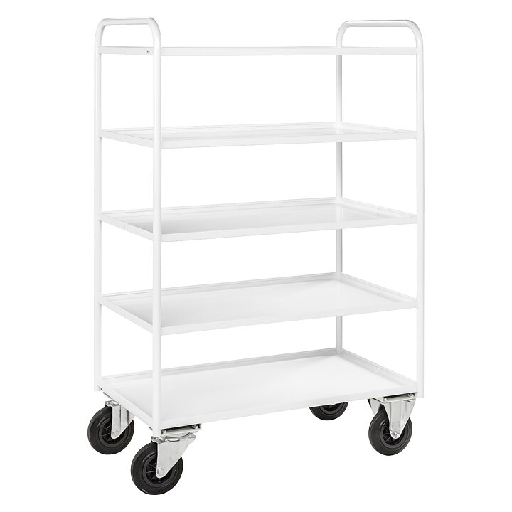 Hyllvagn, hög modell, 5 plan, helsvetsad, med/utan kant, VIT