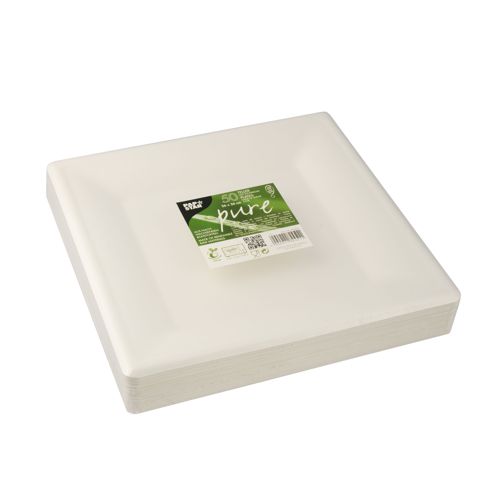 Tallrikar av sockerrör "pure" vit - 26x26 cm