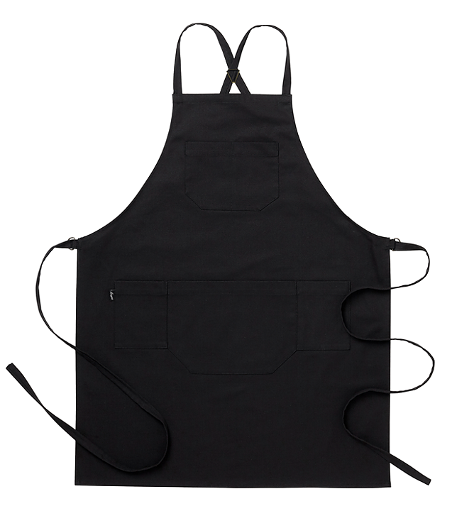 Bröstlappsförkläde Svart med D-ring ca 75 x 90 cm