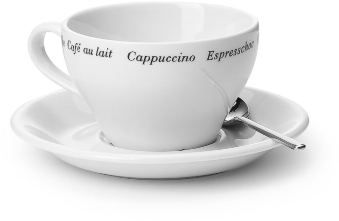 Cappuccinokopp och fat (med text)