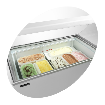 Skopglassfrys IC301SCE+SO  7×5 liter, vinklade skjutlock