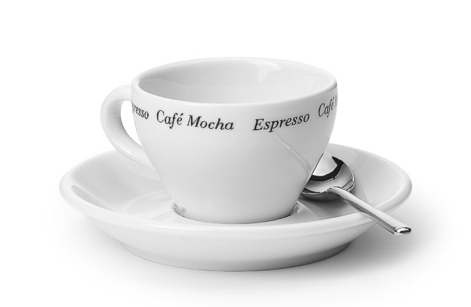 Espressokopp och fat (med text)