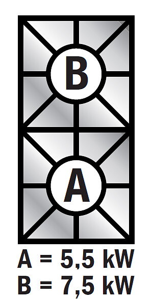 Gasspis,  2 brännare, 1 solid platta,  2 brännare, gasspis GN2/1,  skåp, Line VS900