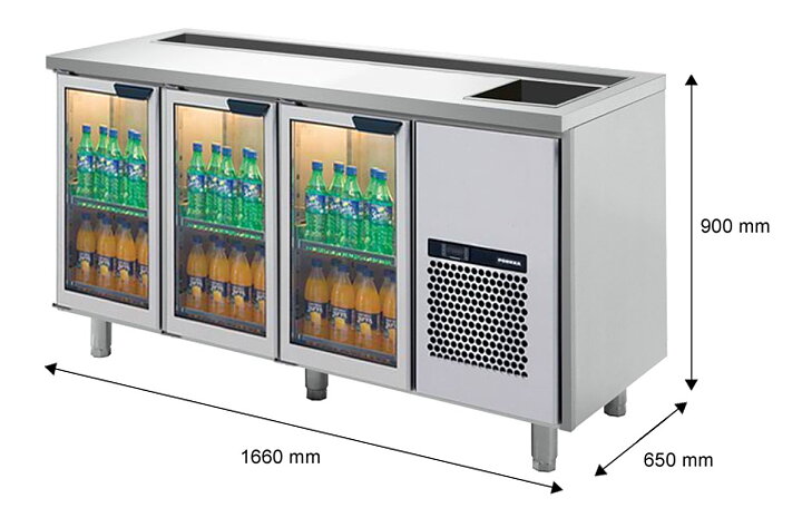 Barkylbänk, 3 glasdörrar