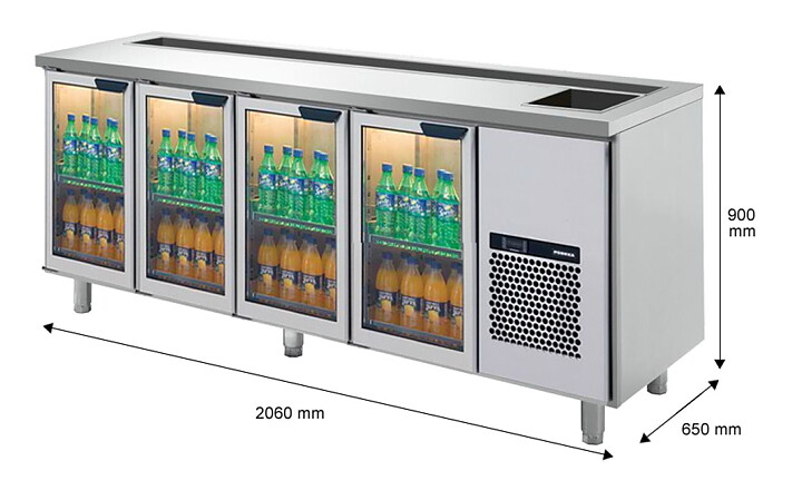 Barkylbänk, 4 glasdörrar