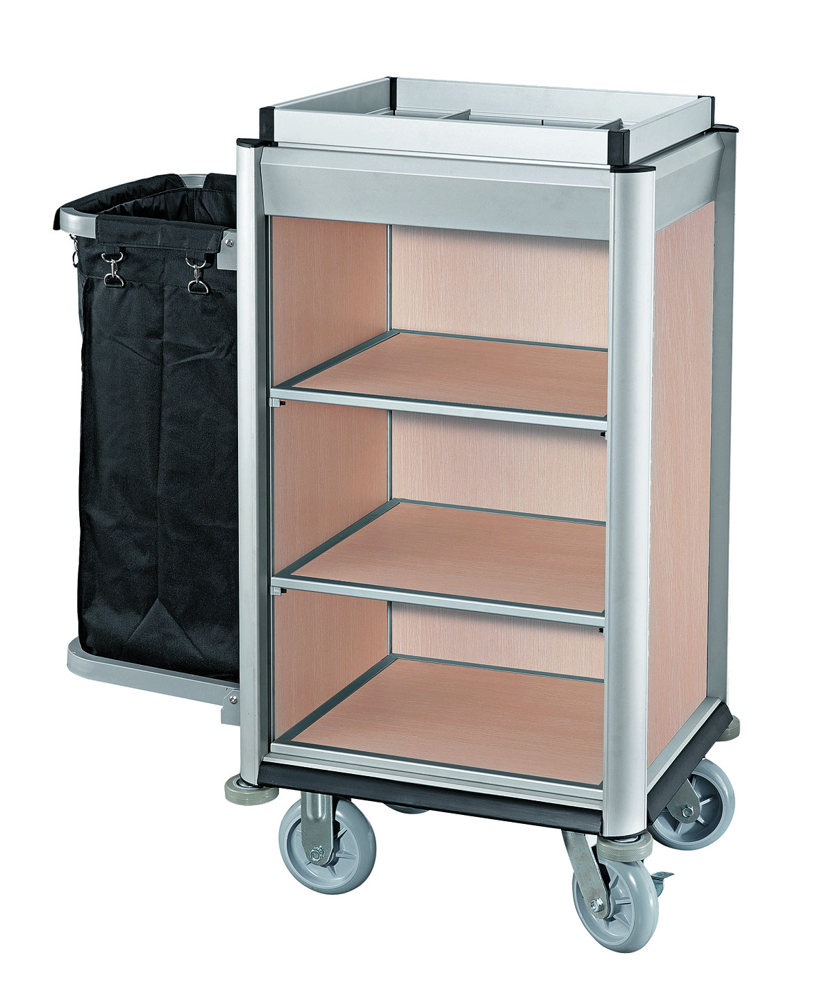 Hotellvagn, Alu/Ljus Träpanel - 1 tvättsäck - 2