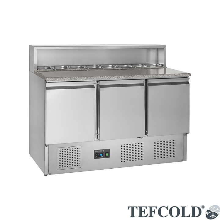 Pizzabänk PT930, 3 dörrar, kylbrunn GN 1/6, hyllor GN 1/1
