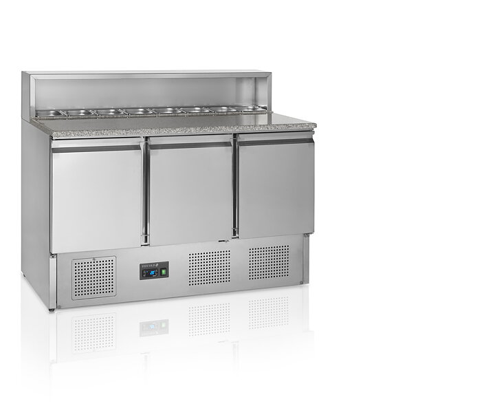 Pizzabänk PT930, 3 dörrar, kylbrunn GN 1/6, hyllor GN 1/1