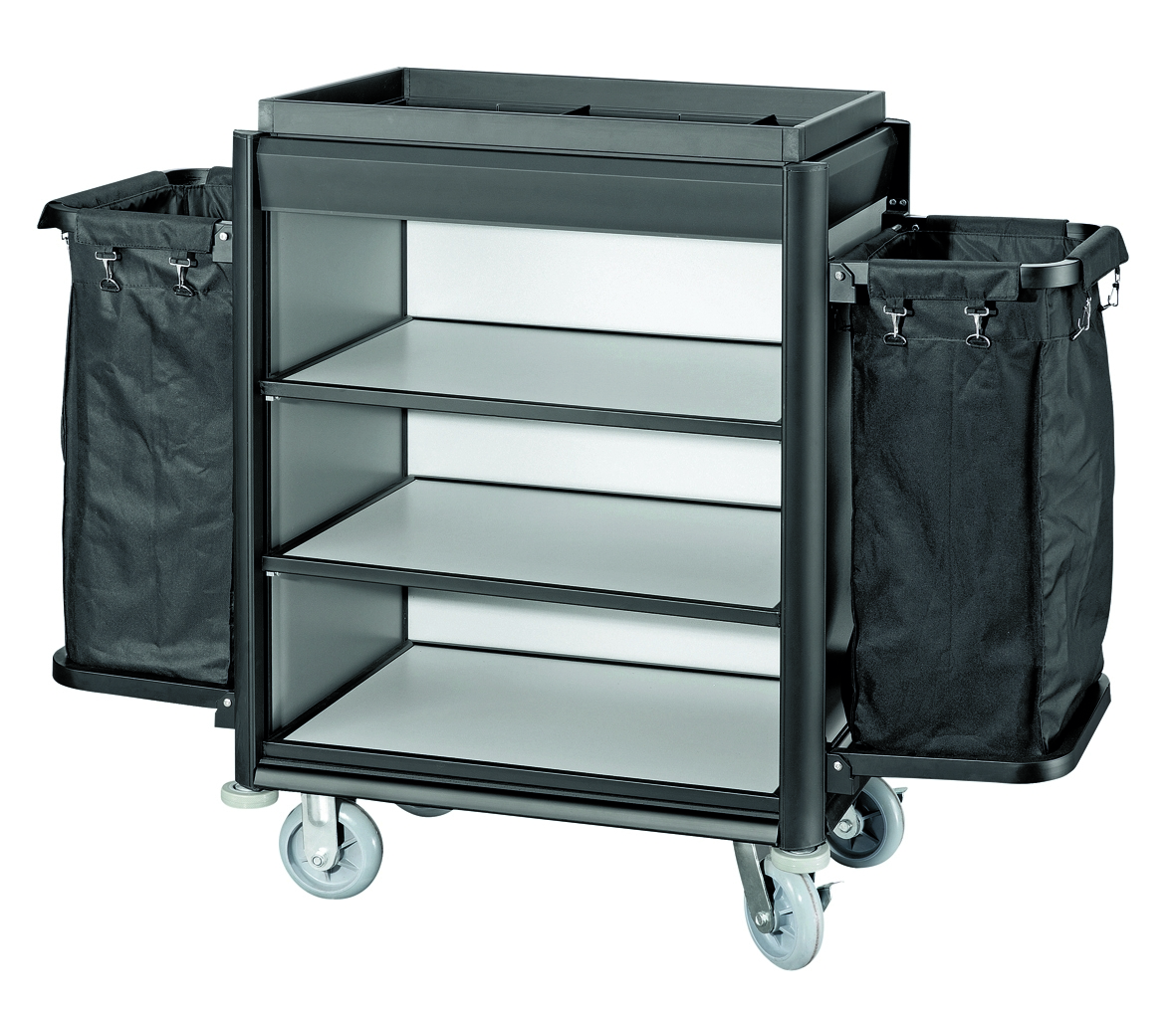 Hotellvagn, Svart Alu/Alu - 2 tvättsäckar - 2
