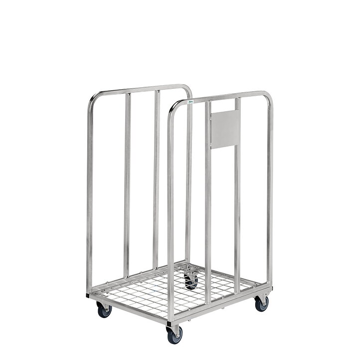 Rullcontainer, låg, 2 sidor, Galvaniserad / Vit