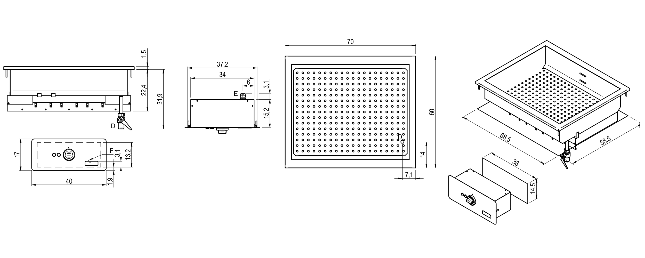 Vattenbad/Bain Marie GN 2/1 H=150 mm, för inbyggnad - 2