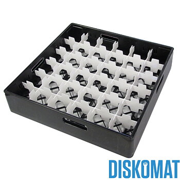 Diskback fackindelad, 36 x glas Ø max 72 mm, SVART