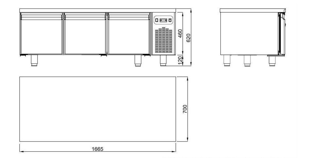Grillkylbänk djup 70 cm, 3 lådor GN 1/1 - 3