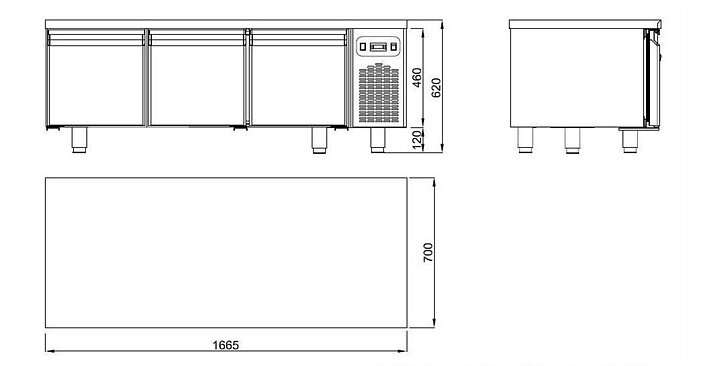 Grillkylbänk djup 70 cm, 3 lådor GN 1/1