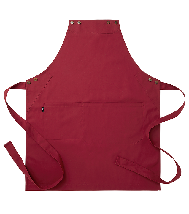 Bröstlappsförkläde ca 75 x90 cm, med dubbelficka Mörkröd