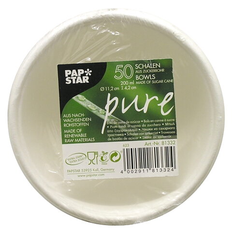 Skål av sockerrör "pure" vit - 200 ml