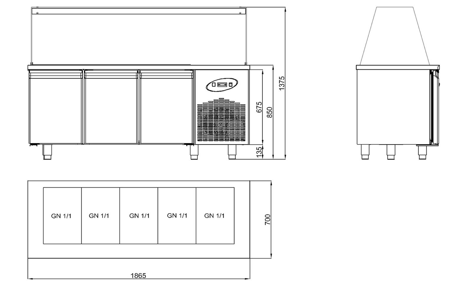 Saladette, exponering,  5 x GN 1/1 - 3