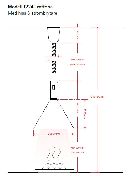  Värmelampa Trattoria 1224 Svart, med hiss - 2