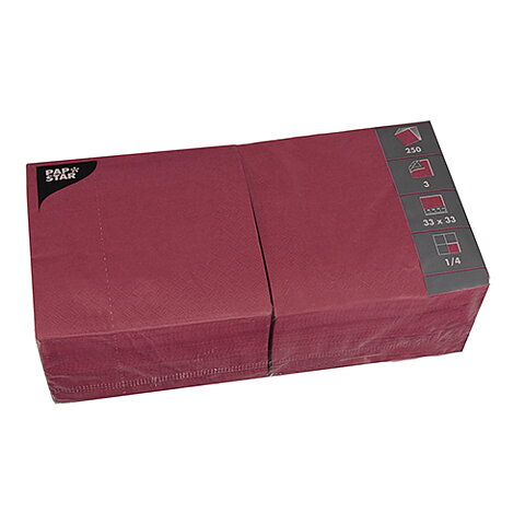 Servett 3-lags - 33 cm x 33 cm Vinröd