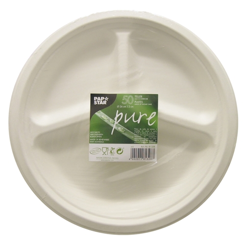 Tallrikar av sockerrör "pure" vit - Ø 26 cm - 3
