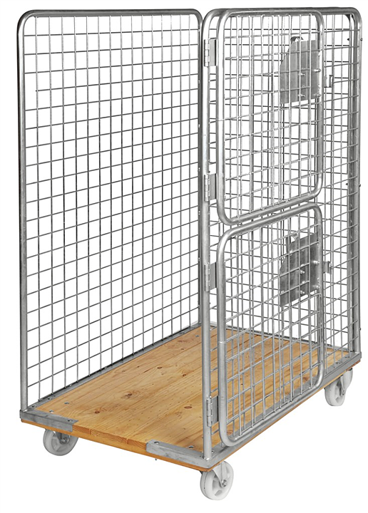 Rullcontainer träbotten, 4 sidor, 2 dörrar