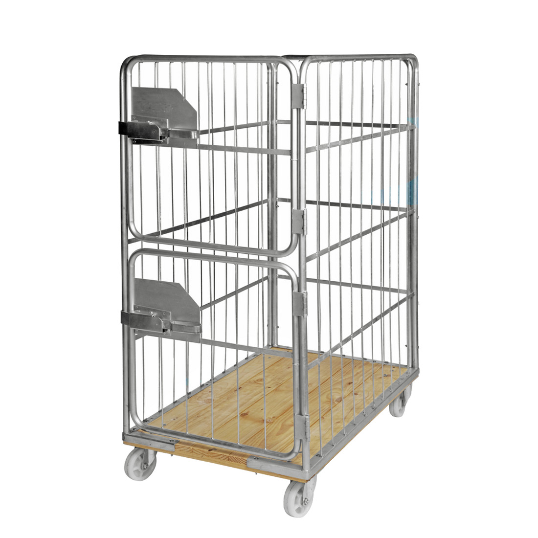 Rullcontainer träbotten, stormaskad, 4 sidor, 2 dörrar