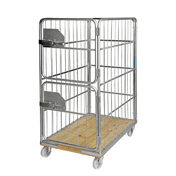 Rullcontainer träbotten, stormaskad, 4 sidor, 2 dörrar