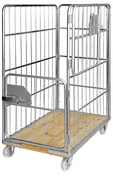 Rullcontainer träbotten, stormaskad, 4 sidor, 2 dörrar