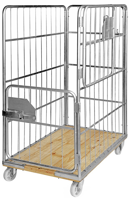 Rullcontainer träbotten, stormaskad, 4 sidor, 2 dörrar