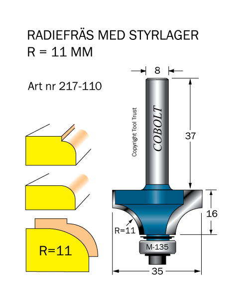 Avrundningsfräs R=11 D=35 L=16 S=8 - 3