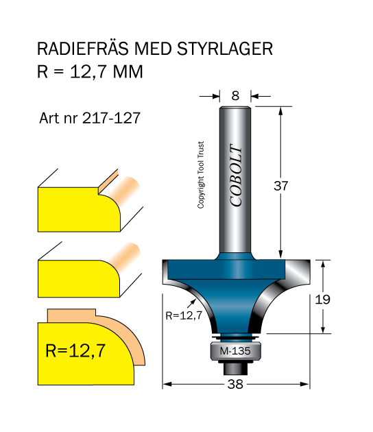 Avrundningsfräs R=12.7 D=38 L=19 S=8 - 3