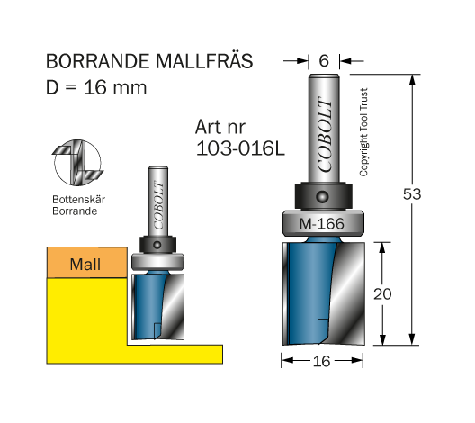 Mallfräs D=16 L=20 TL=53 S=6