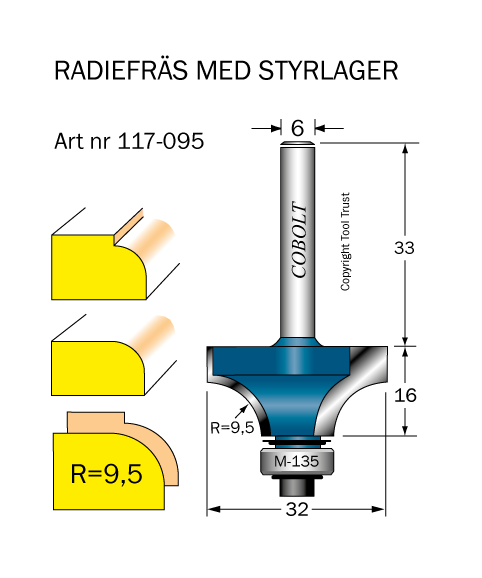 Avrundningsfräs R=9.5 D=32 L=16 S=6