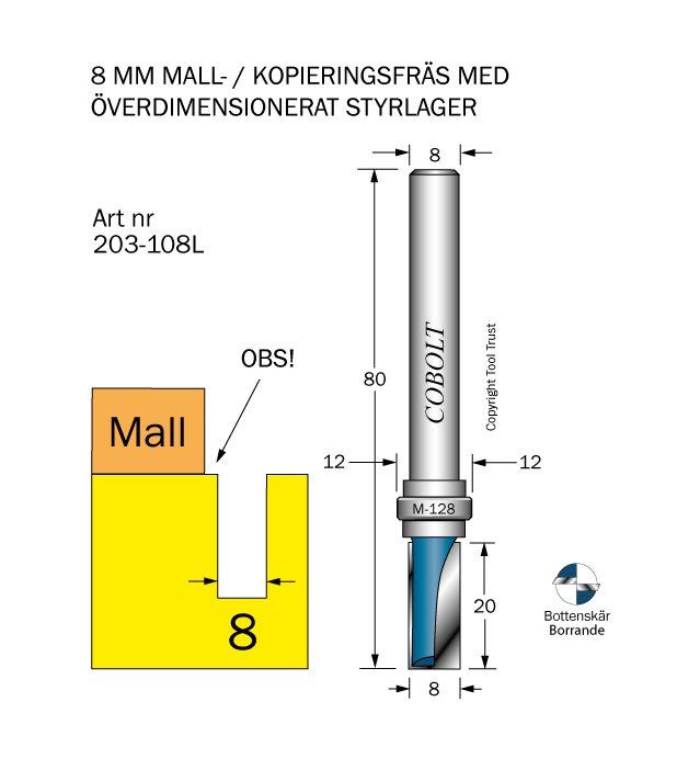 Mallfräs D=8 L=20, undermått 2 mm