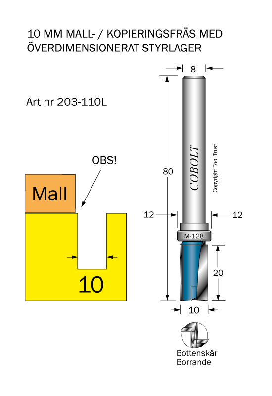 Mallfräs D=10 L=20, undermått 1 mm