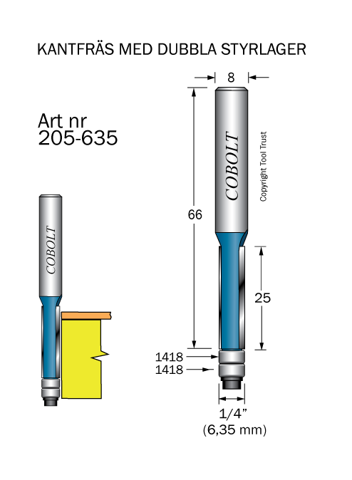 Kantfräs D=6.35 L=25 TL=66 S=8