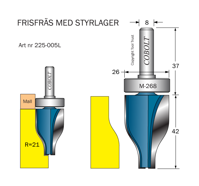 Frisfräs med lager R=21 D=26 L=42 S=8
