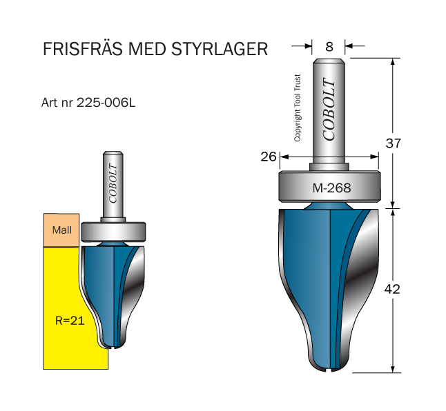 Frisfräs med lager R=21 D=26 L=42 S=8
