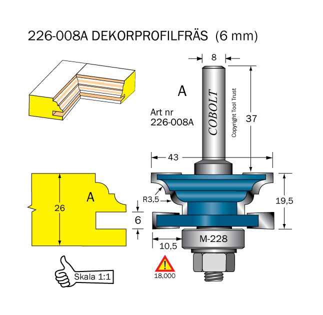 Dekorprofilfräs A skåplucka R=3.5