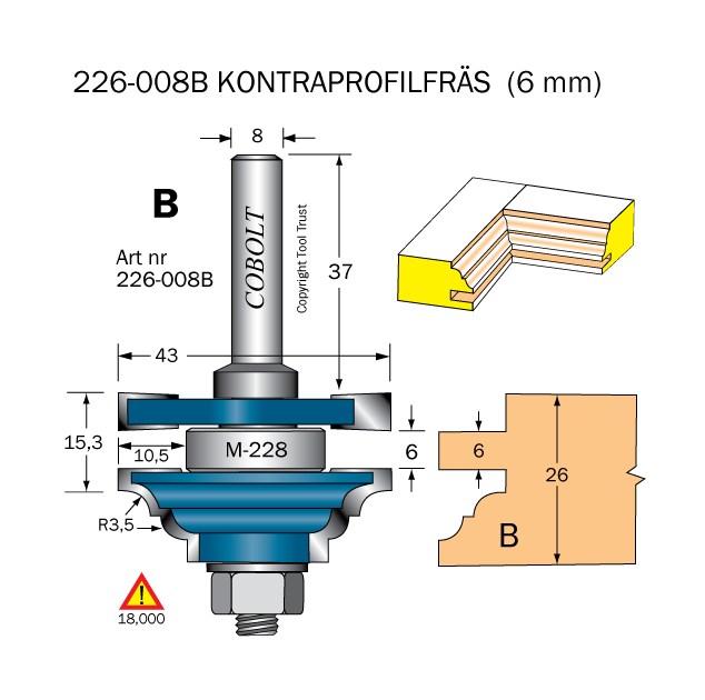 Kontraprofilfräs B skåplucka R=3.5
