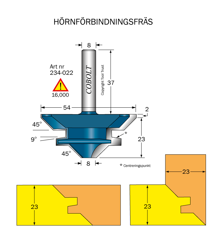 Hörnförbindningsfräs 45° L=25 D=54 S=8
