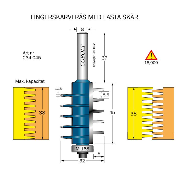 Fingerskarvfräs L=45 D=32 S=8