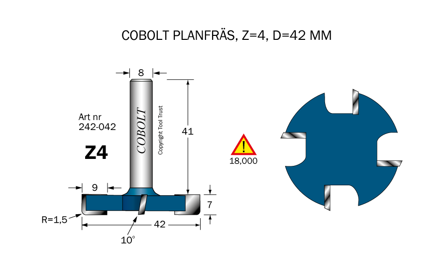 Planfräs Z=4 D=42 R=1.5