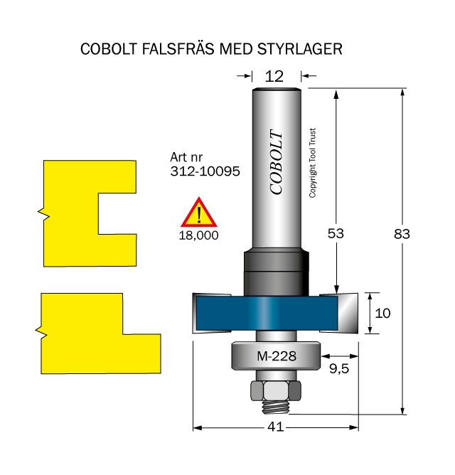 Falsfräs L=10 F=9.5 D=41 S=12 SL=52
