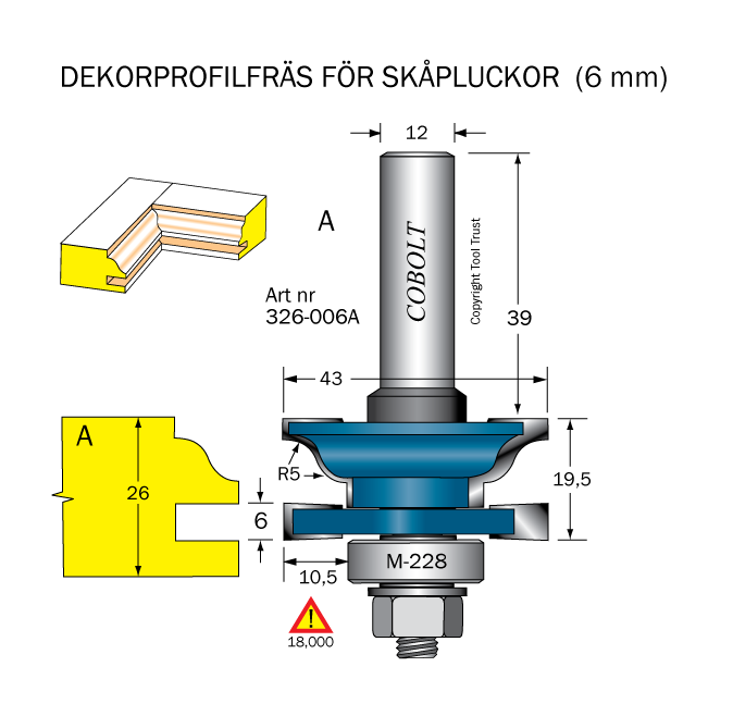 Dekorprofilfräs A skåplucka D=43