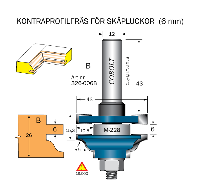 Kontraprofilfräs B skåplucka D=43